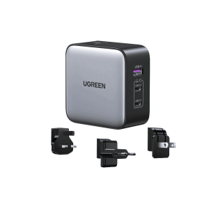 UGREEN 65W 3-Port GaN Fast Charger with Interchangeable UK/US/EU Plugs – CD296