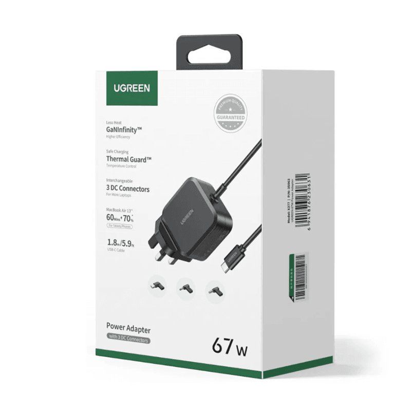 UGREEN USB-C 67W PD GaN Tech Power Adapter UK+3 DC Connectors – X377 - Image 2