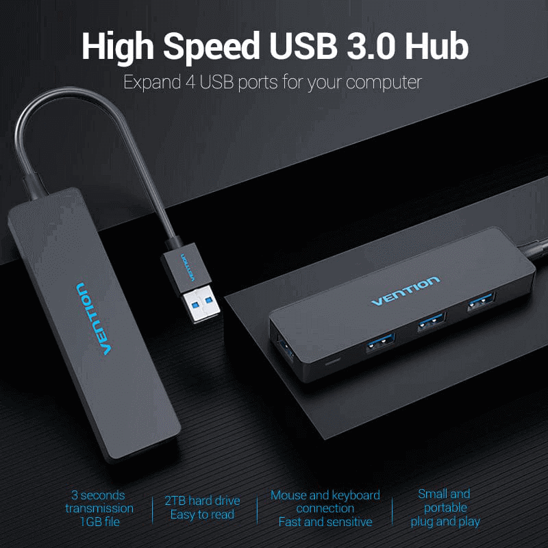 Vention 4 PORTS USB3.0 HUB 0.15M Black- CHKBB - Image 2