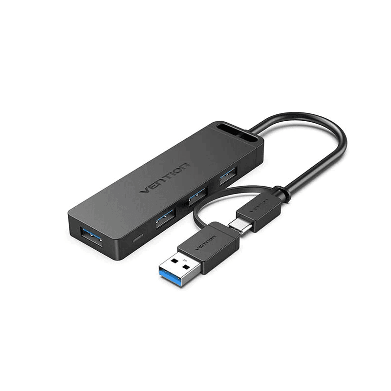 Vention 4-Port USB 3.0 Hub with Type C & USB 3.0 2-in-1 Interface and Power Supply 0.15M ABS Type-CHTBB