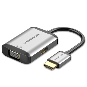 Vention HDMI to HDMI+VGA Converter 0.15M Gray Metal Type-AFVHB